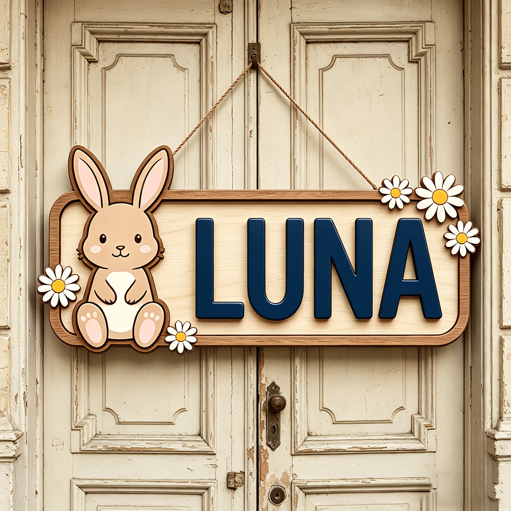 Baby Nursery Accent Wall - Targa in Legno Personalizzabile Coniglio e