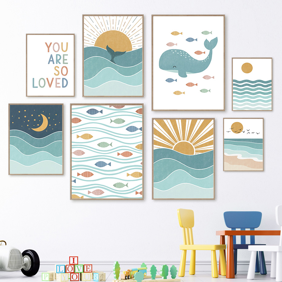 Baby Nursery Quotes - Dipinto su tela 2D: Pesce, Balena,