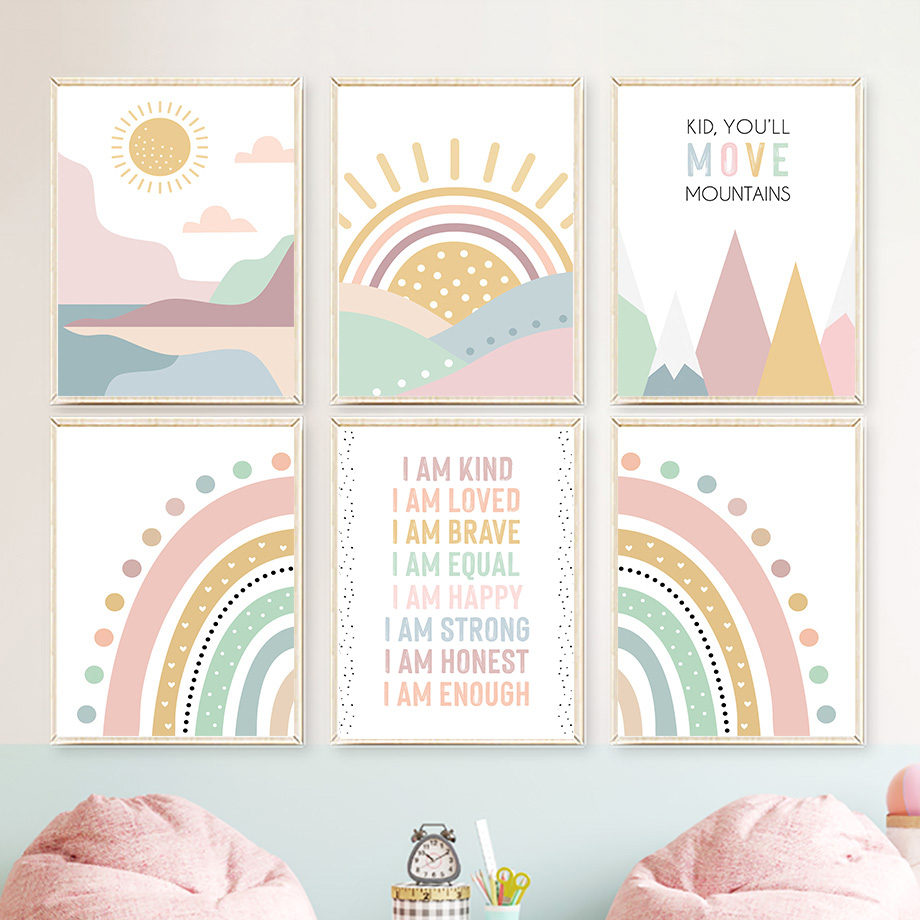 Baby Nursery Quotes - Poster nordico bohémien con citazione Rainbow
