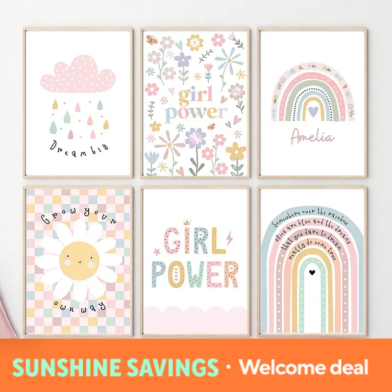 Baby Nursery Room - Quadro su tela con girasole, arcobaleno,