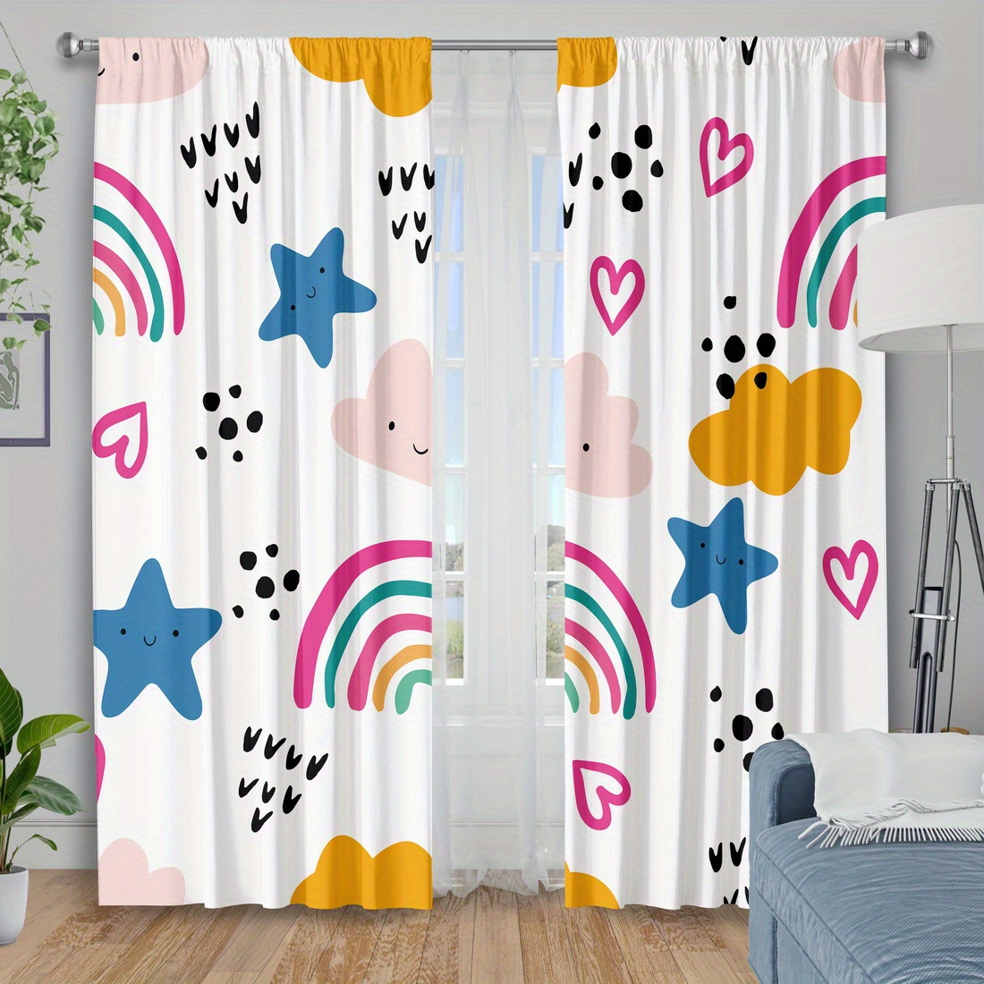 Baby Nursery Curtains - Tenda per Cameretta con Stelle Arcobaleno