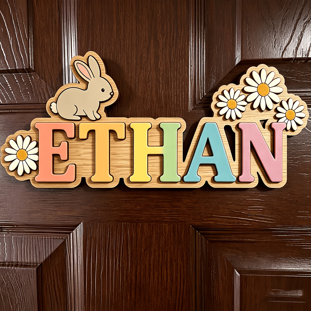 Baby Nursery Accent Wall - Insegna in Legno Personalizzabile con Coniglietto