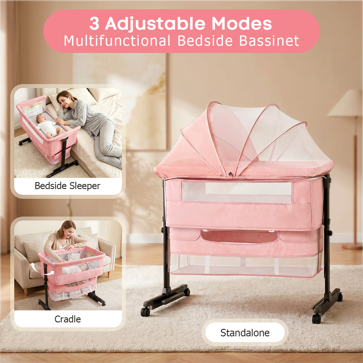 Culla Portatile Rosa Kmaier pe - Bassinet Bedside Sleeper recensione e prezzo